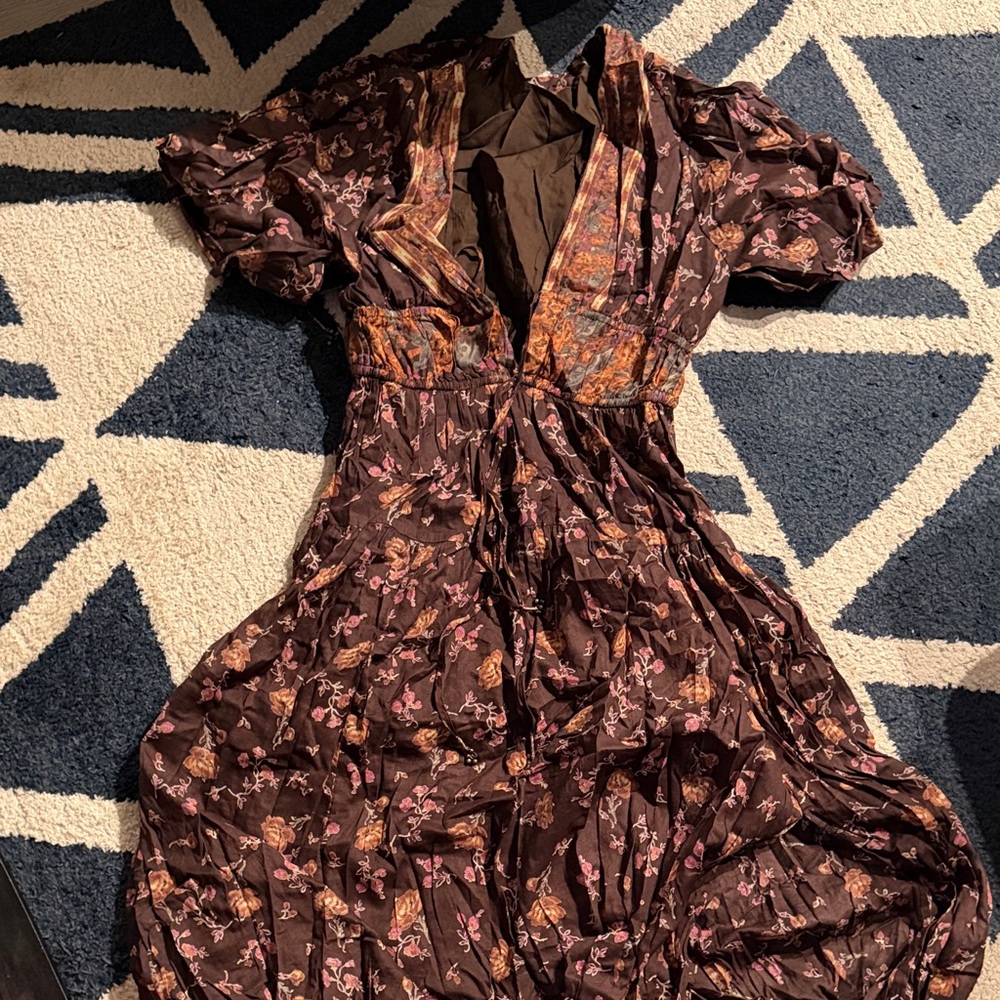 Free People Floral Brown Maxi Dress